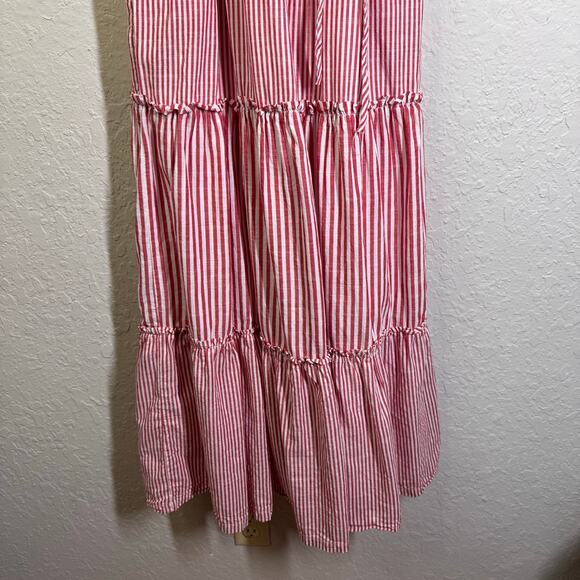 DRAPER JAMES Dress Medium Striped Off Shoulder Tiered Prairie Maxi Puff Sleeve - Picture 7 of 14